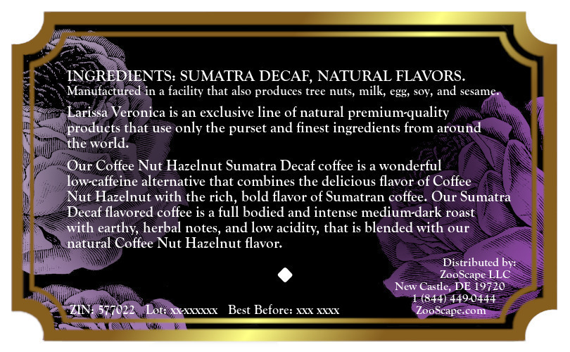 Coffee Nut Hazelnut Sumatra Decaf Coffee <BR>(Single Serve K-Cup Pods)