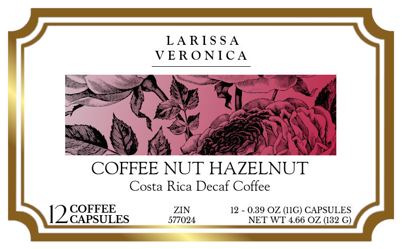 Coffee Nut Hazelnut Costa Rica Decaf Coffee <BR>(Single Serve K-Cup Pods) - Label
