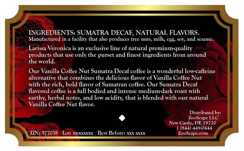 Vanilla Coffee Nut Sumatra Decaf Coffee <BR>(Single Serve K-Cup Pods)