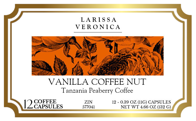 Vanilla Coffee Nut Tanzania Peaberry Coffee <BR>(Single Serve K-Cup Pods) - Label