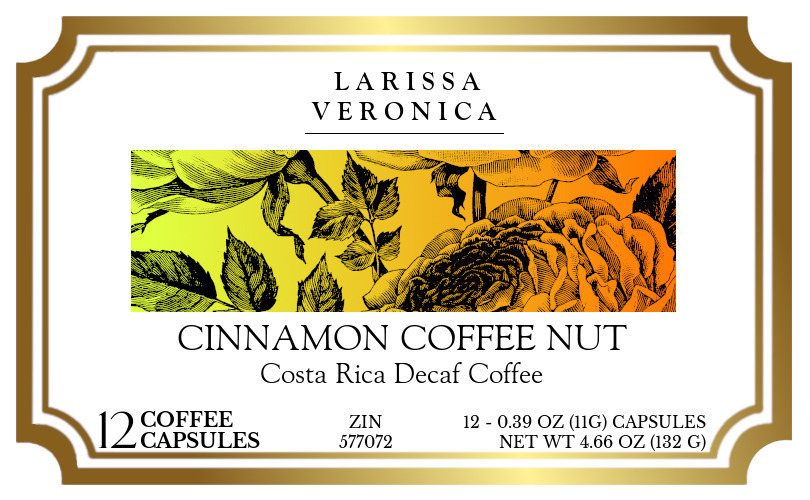 Cinnamon Coffee Nut Costa Rica Decaf Coffee <BR>(Single Serve K-Cup Pods) - Label