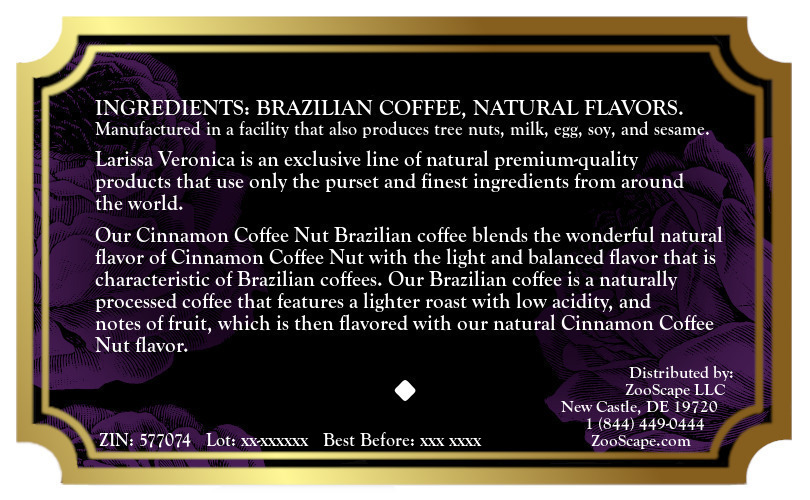 Cinnamon Coffee Nut Brazilian Coffee <BR>(Single Serve K-Cup Pods)