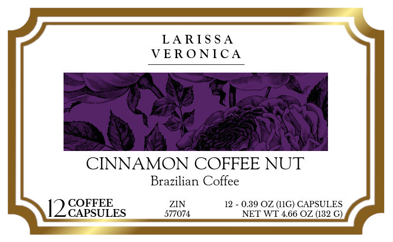 Cinnamon Coffee Nut Brazilian Coffee <BR>(Single Serve K-Cup Pods) - Label