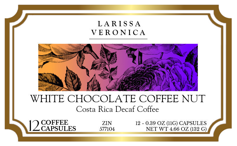 White Chocolate Coffee Nut Costa Rica Decaf Coffee <BR>(Single Serve K-Cup Pods) - Label