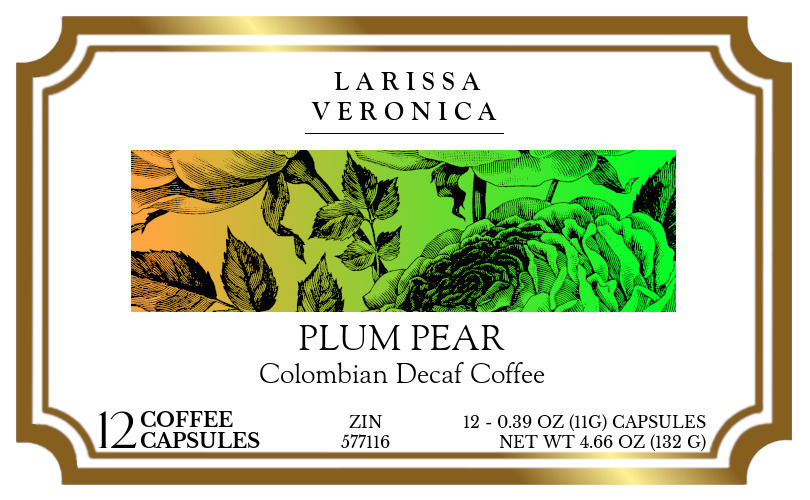 Plum Pear Colombian Decaf Coffee <BR>(Single Serve K-Cup Pods) - Label