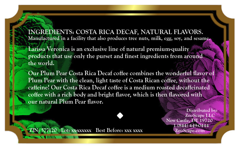 Plum Pear Costa Rica Decaf Coffee <BR>(Single Serve K-Cup Pods)