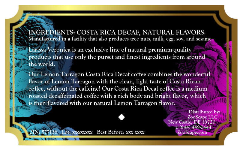 Lemon Tarragon Costa Rica Decaf Coffee <BR>(Single Serve K-Cup Pods)