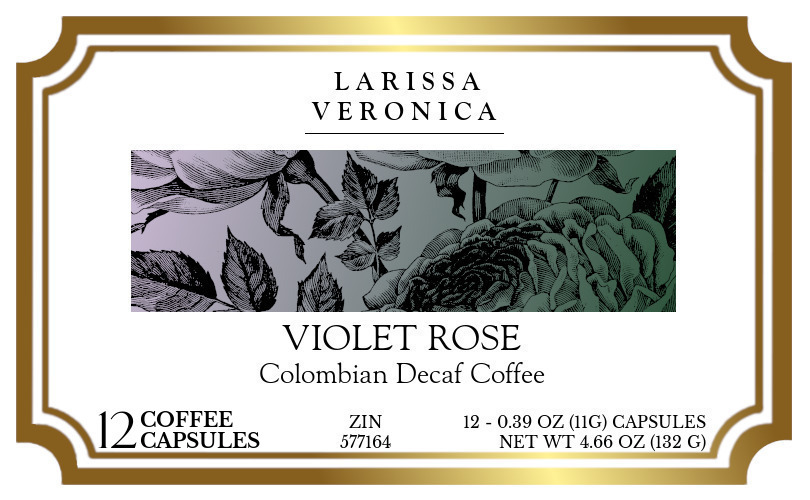 Violet Rose Colombian Decaf Coffee <BR>(Single Serve K-Cup Pods) - Label