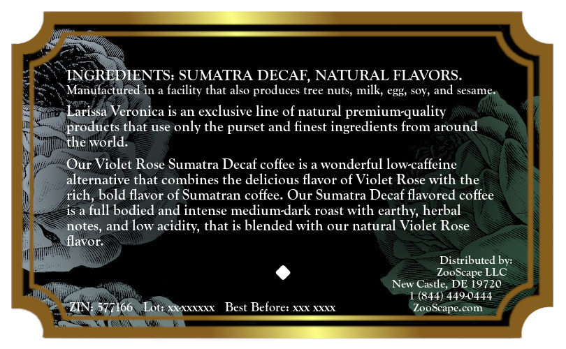 Violet Rose Sumatra Decaf Coffee <BR>(Single Serve K-Cup Pods)