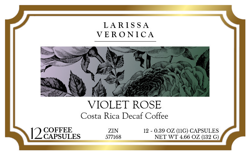 Violet Rose Costa Rica Decaf Coffee <BR>(Single Serve K-Cup Pods) - Label