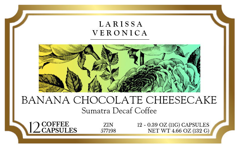 Banana Chocolate Cheesecake Sumatra Decaf Coffee <BR>(Single Serve K-Cup Pods) - Label