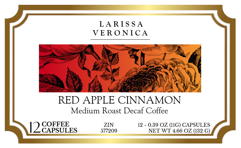 Red Apple Cinnamon Medium Roast Decaf Coffee <BR>(Single Serve K-Cup Pods) - Label