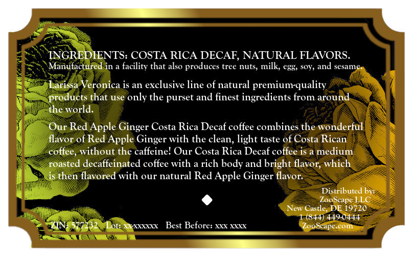 Red Apple Ginger Costa Rica Decaf Coffee <BR>(Single Serve K-Cup Pods)