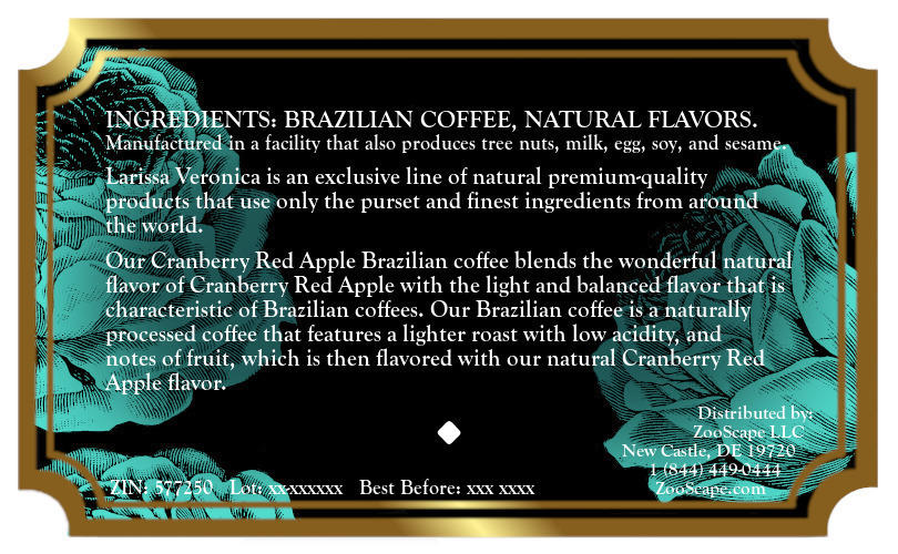 Cranberry Red Apple Brazilian Coffee <BR>(Single Serve K-Cup Pods)