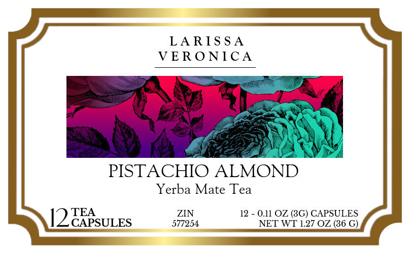 Pistachio Almond Yerba Mate Tea <BR>(Single Serve K-Cup Pods) - Label