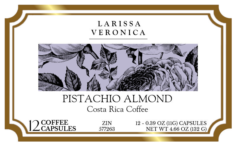 Pistachio Almond Costa Rica Coffee <BR>(Single Serve K-Cup Pods) - Label