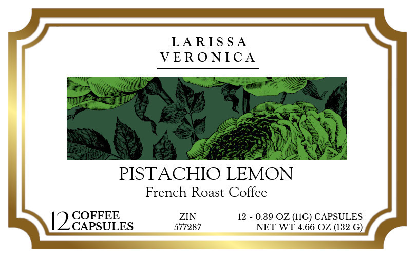 Pistachio Lemon French Roast Coffee <BR>(Single Serve K-Cup Pods) - Label