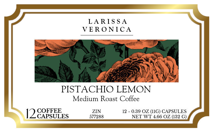 Pistachio Lemon Medium Roast Coffee <BR>(Single Serve K-Cup Pods) - Label