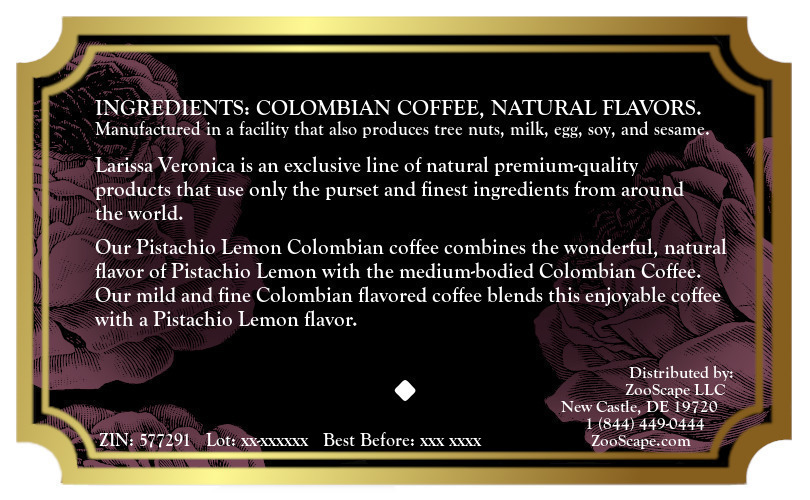 Pistachio Lemon Colombian Coffee <BR>(Single Serve K-Cup Pods)