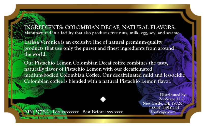 Pistachio Lemon Colombian Decaf Coffee <BR>(Single Serve K-Cup Pods)
