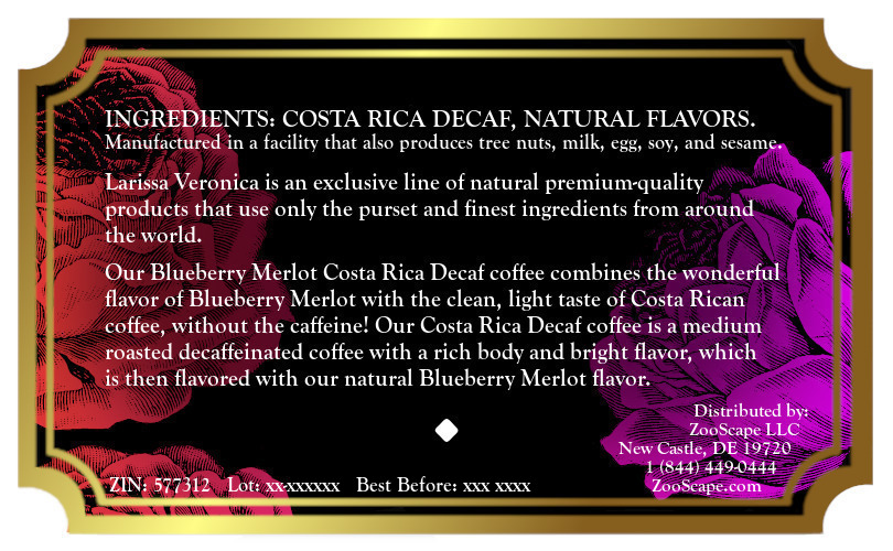 Blueberry Merlot Costa Rica Decaf Coffee <BR>(Single Serve K-Cup Pods)