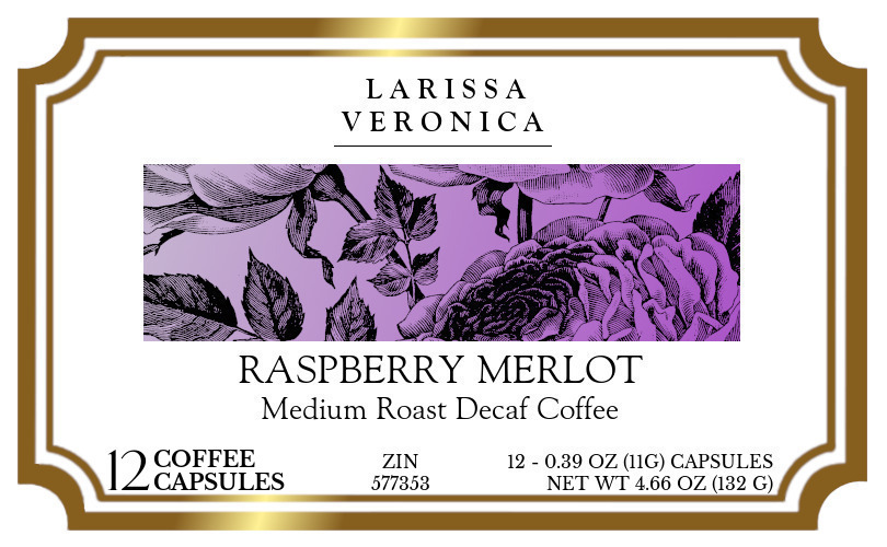 Raspberry Merlot Medium Roast Decaf Coffee <BR>(Single Serve K-Cup Pods) - Label