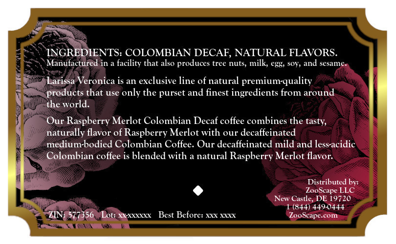 Raspberry Merlot Colombian Decaf Coffee <BR>(Single Serve K-Cup Pods)