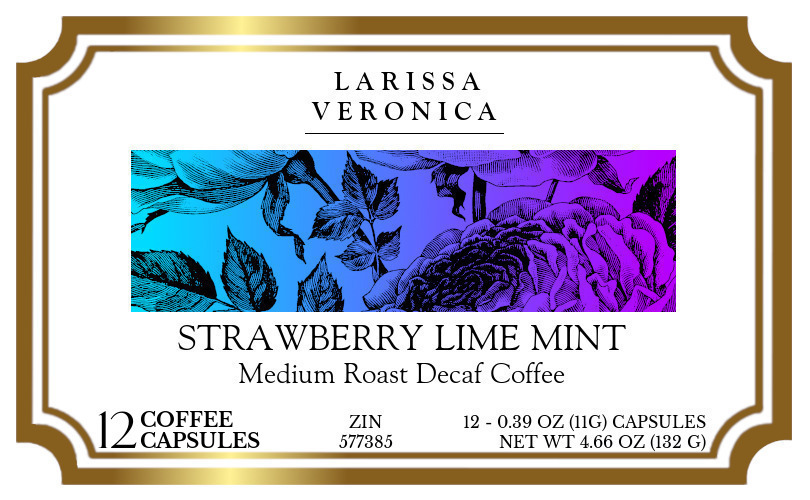 Strawberry Lime Mint Medium Roast Decaf Coffee <BR>(Single Serve K-Cup Pods) - Label