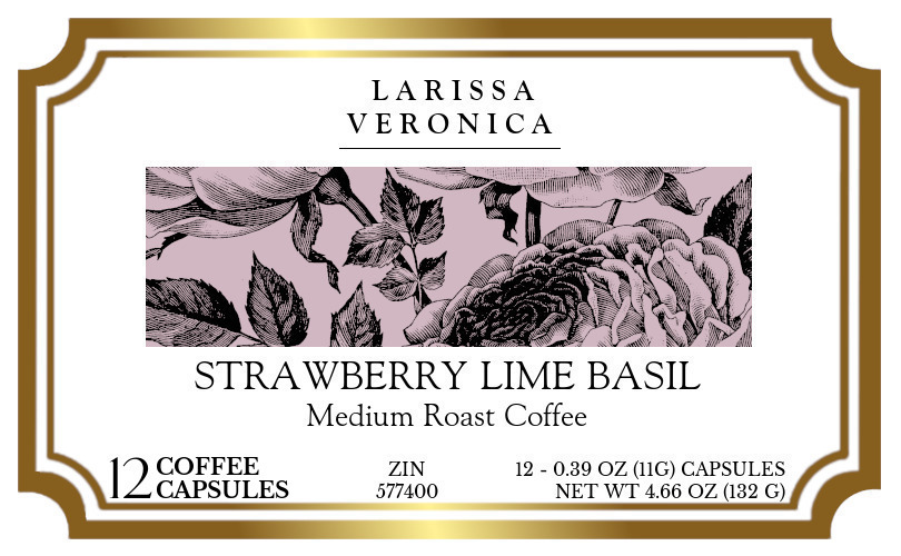 Strawberry Lime Basil Medium Roast Coffee <BR>(Single Serve K-Cup Pods) - Label