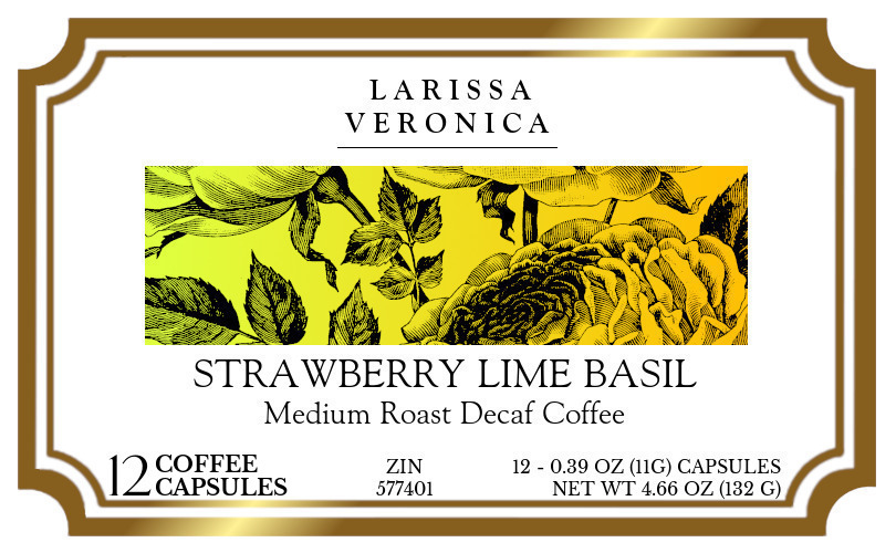 Strawberry Lime Basil Medium Roast Decaf Coffee <BR>(Single Serve K-Cup Pods) - Label