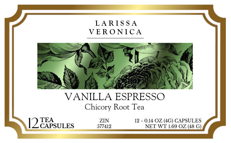 Vanilla Espresso Chicory Root Tea <BR>(Single Serve K-Cup Pods) - Label