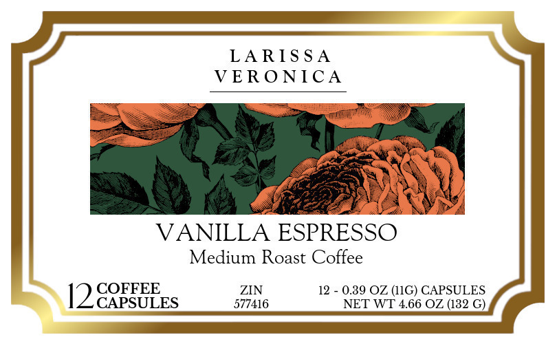 Vanilla Espresso Medium Roast Coffee <BR>(Single Serve K-Cup Pods) - Label