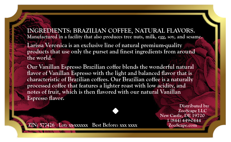 Vanilla Espresso Brazilian Coffee <BR>(Single Serve K-Cup Pods)