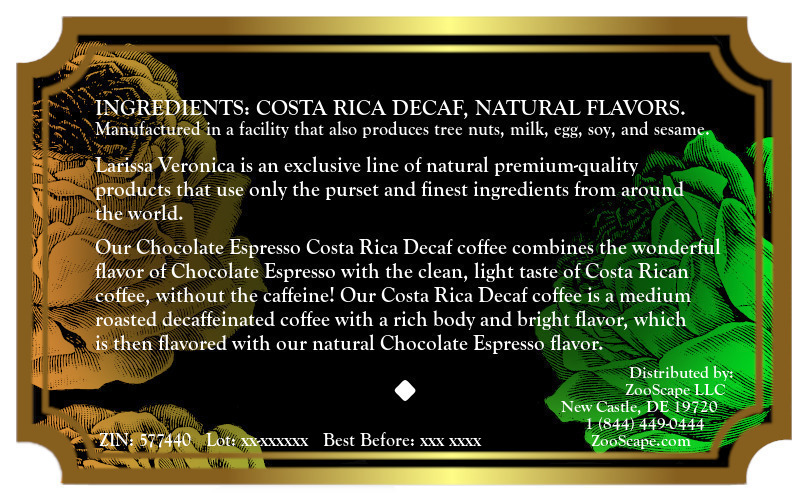 Chocolate Espresso Costa Rica Decaf Coffee <BR>(Single Serve K-Cup Pods)