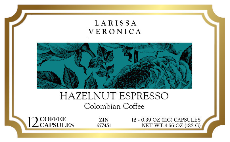 Hazelnut Espresso Colombian Coffee <BR>(Single Serve K-Cup Pods) - Label