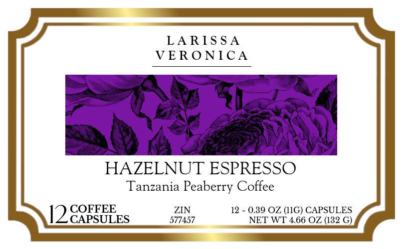 Hazelnut Espresso Tanzania Peaberry Coffee <BR>(Single Serve K-Cup Pods) - Label