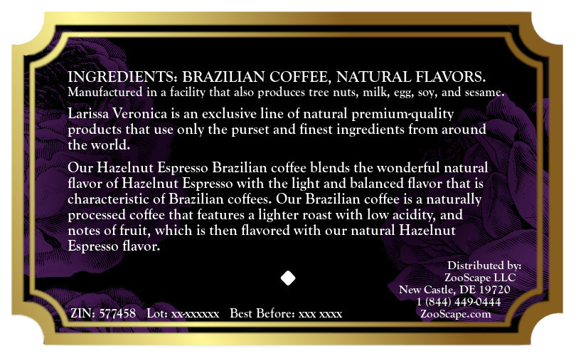 Hazelnut Espresso Brazilian Coffee <BR>(Single Serve K-Cup Pods)