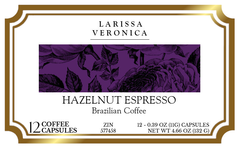 Hazelnut Espresso Brazilian Coffee <BR>(Single Serve K-Cup Pods) - Label