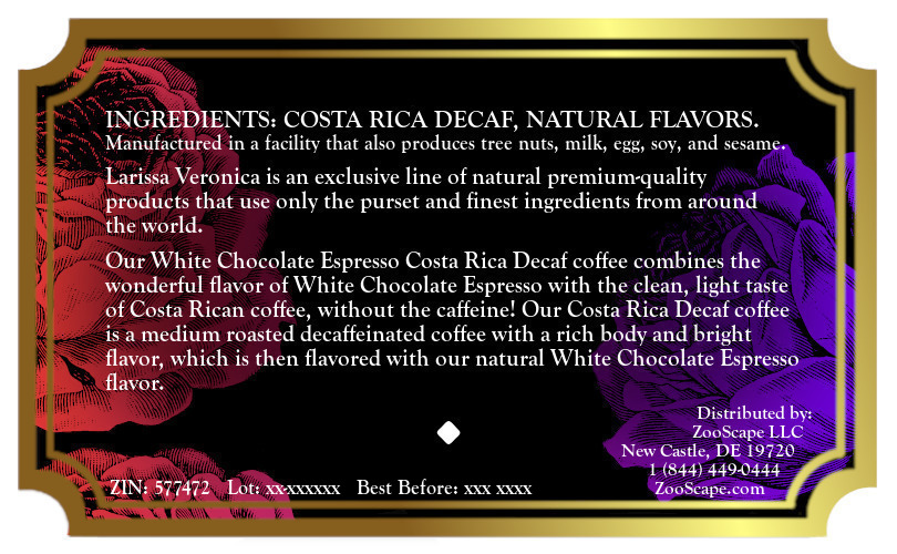 White Chocolate Espresso Costa Rica Decaf Coffee <BR>(Single Serve K-Cup Pods)