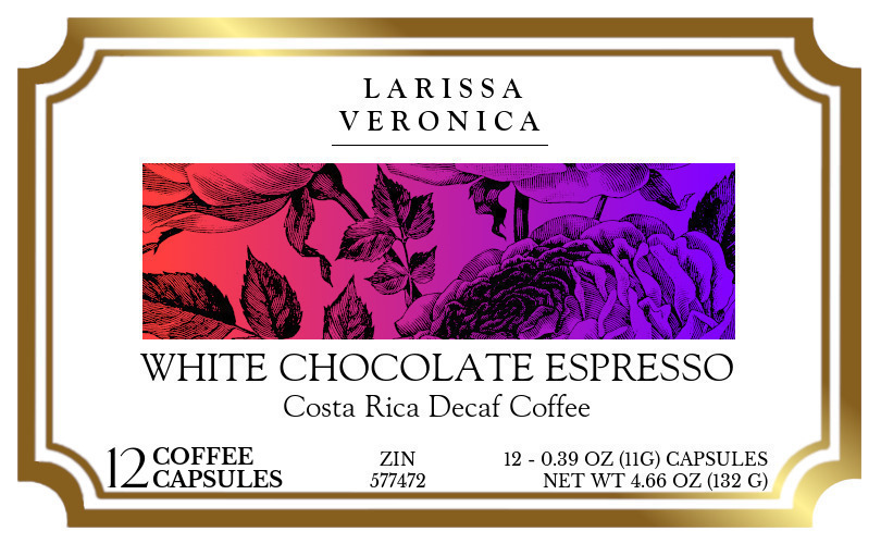 White Chocolate Espresso Costa Rica Decaf Coffee <BR>(Single Serve K-Cup Pods) - Label