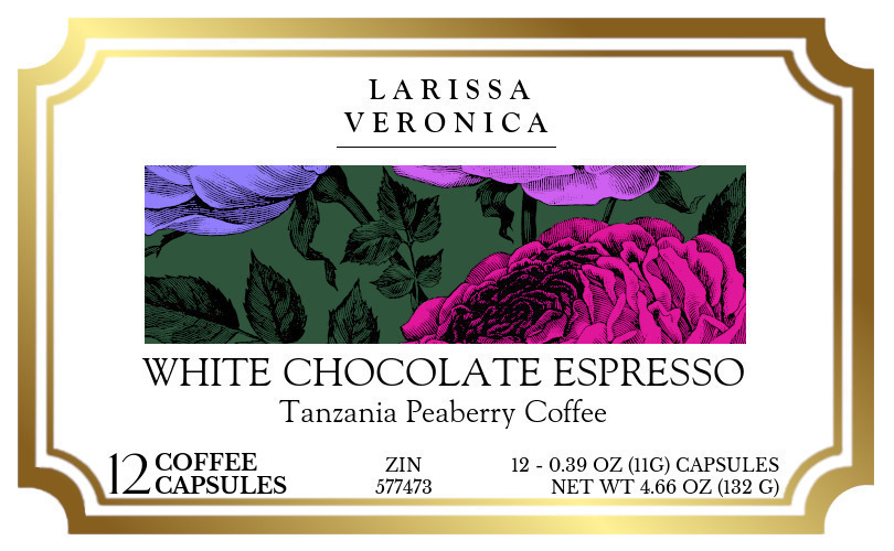 White Chocolate Espresso Tanzania Peaberry Coffee <BR>(Single Serve K-Cup Pods) - Label