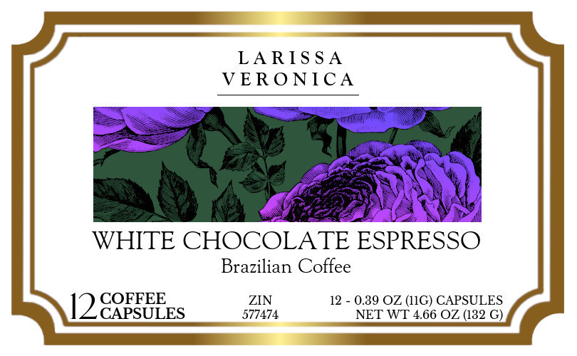 White Chocolate Espresso Brazilian Coffee <BR>(Single Serve K-Cup Pods) - Label