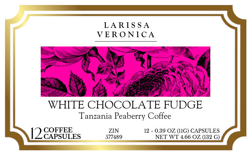 White Chocolate Fudge Tanzania Peaberry Coffee <BR>(Single Serve K-Cup Pods) - Label