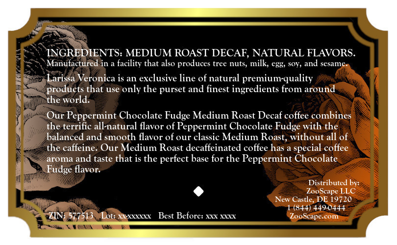 Peppermint Chocolate Fudge Medium Roast Decaf Coffee <BR>(Single Serve K-Cup Pods)