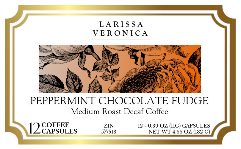 Peppermint Chocolate Fudge Medium Roast Decaf Coffee <BR>(Single Serve K-Cup Pods) - Label