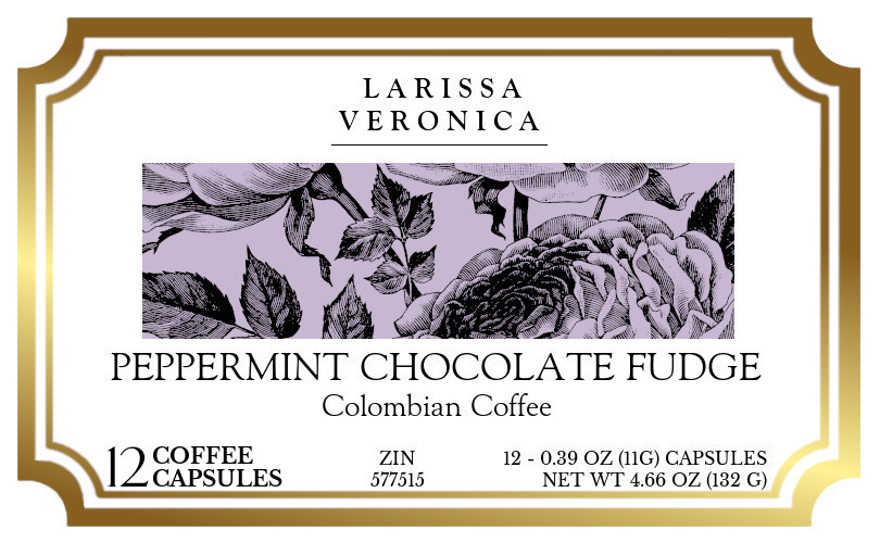 Peppermint Chocolate Fudge Colombian Coffee <BR>(Single Serve K-Cup Pods) - Label