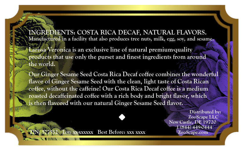 Ginger Sesame Seed Costa Rica Decaf Coffee <BR>(Single Serve K-Cup Pods)