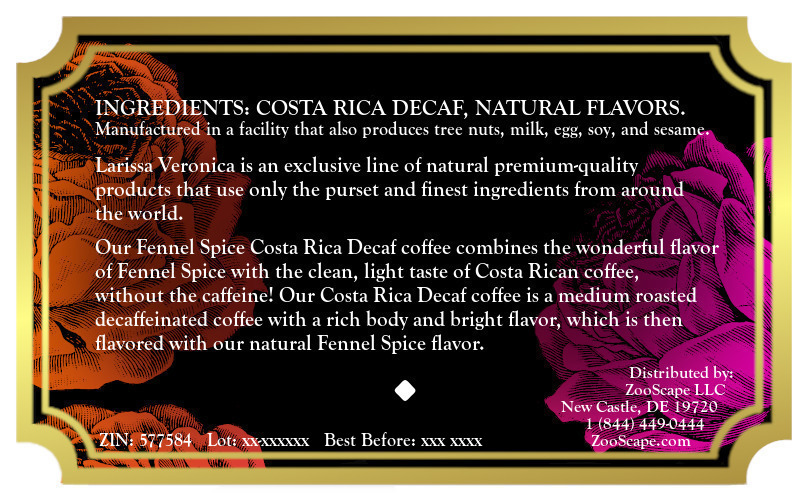 Fennel Spice Costa Rica Decaf Coffee <BR>(Single Serve K-Cup Pods)