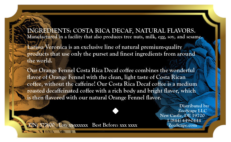 Orange Fennel Costa Rica Decaf Coffee <BR>(Single Serve K-Cup Pods)