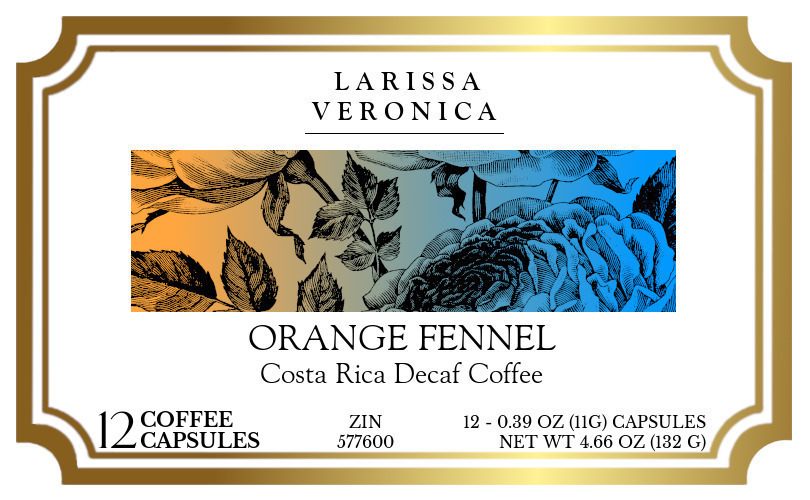 Orange Fennel Costa Rica Decaf Coffee <BR>(Single Serve K-Cup Pods) - Label